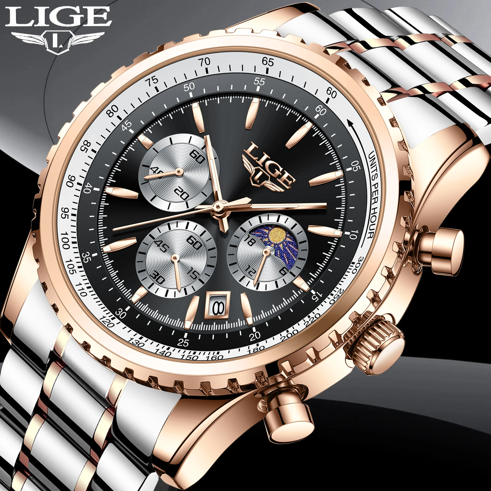 2024 LIGE Business Watch Men Fashion Military Quartz Watches For Men Full Steel Sports Waterproof Chronograph Relogios Masculino