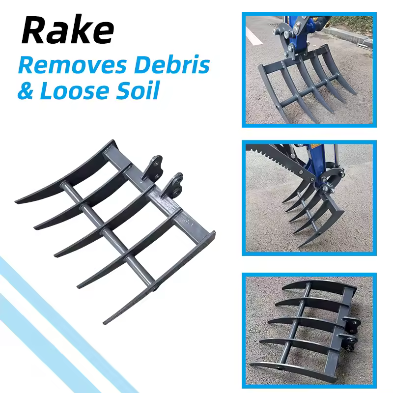 Mini Excavator Rake Five-Tooth Steel Rake Attachment product image