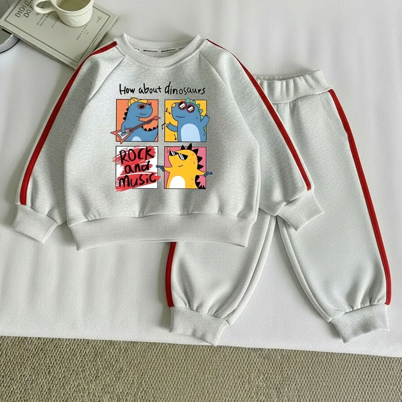 2026 frühling Jungen Sport Kleidung Sets Kinder O Neck Hoodies Lange Hosen Zwei Stück Kind Casual Trainingsanzug Seite Streifen Hosen Sets