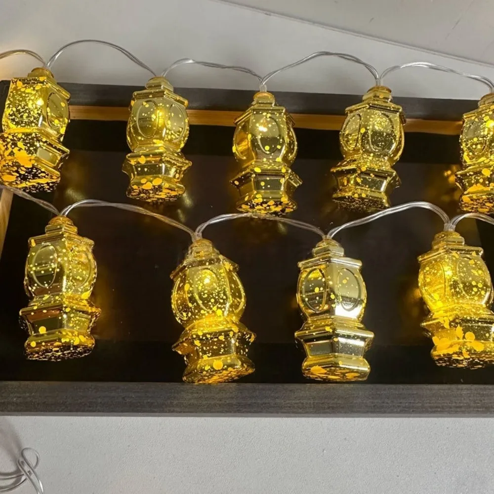1PC 1.5M10LED Ramadan Golden Lantern Fairy String Lights, Battery Powered, for Eid Mubarak Party Islamic Festival Home Decor