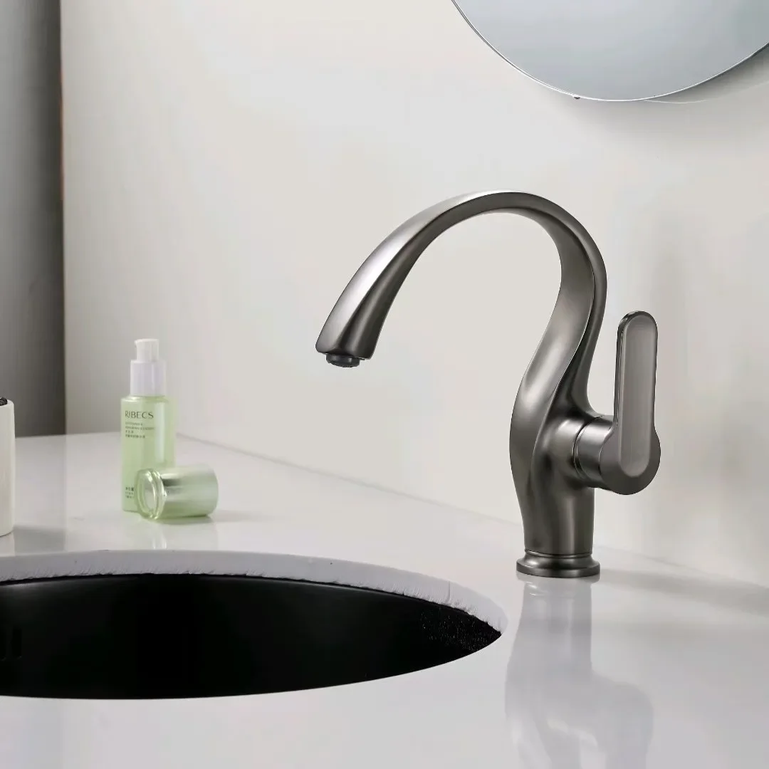 Basin Faucet Brush Gold Brass Bathroom Faucet Mixer Tap Grey Wash Basin Faucet Single Handle Hot And Cold Lavotory Black Faucets
