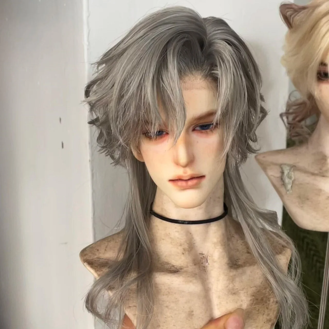 Perruque pour poupée BJD 1/3 1/4 1/6, accessoires, style chinois, gris argenté, courte, queue de loup, pour homme, pour cosplay de poupée BJD, base de perruque de base