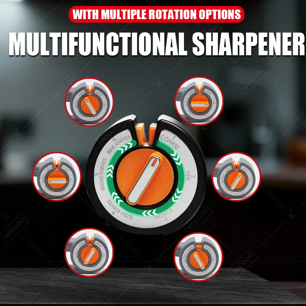 WXCOO 6 in 1 Fast Knife Sharpener Tool for Kitchen Knives Scissors 3 Second Sharpening Coarse Fine Stages Sharpener Knife
