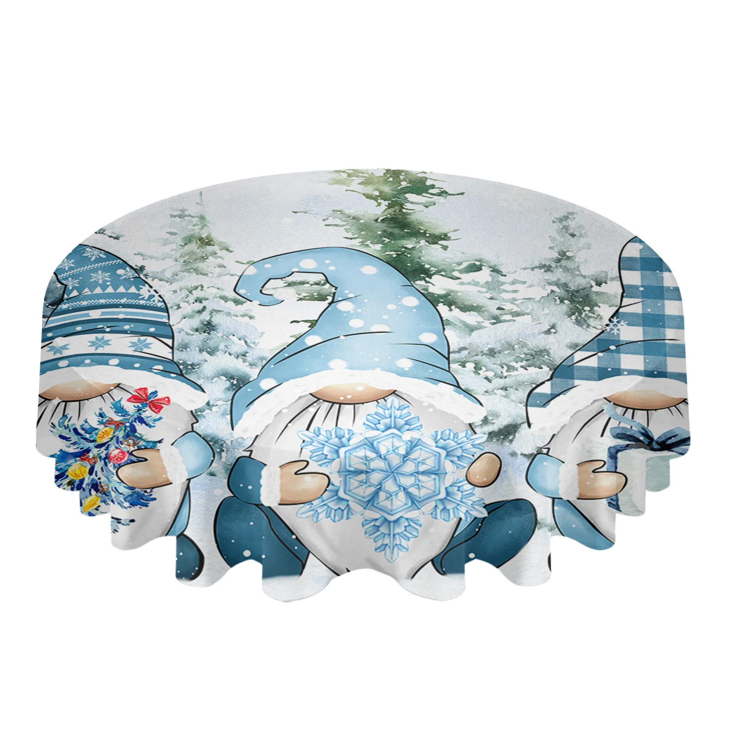 Christmas Gnome Snowflake Snow Farm Round Tablecloth Waterproof Table Cover Home Kitchen Table Cloth Dining Table Decoration