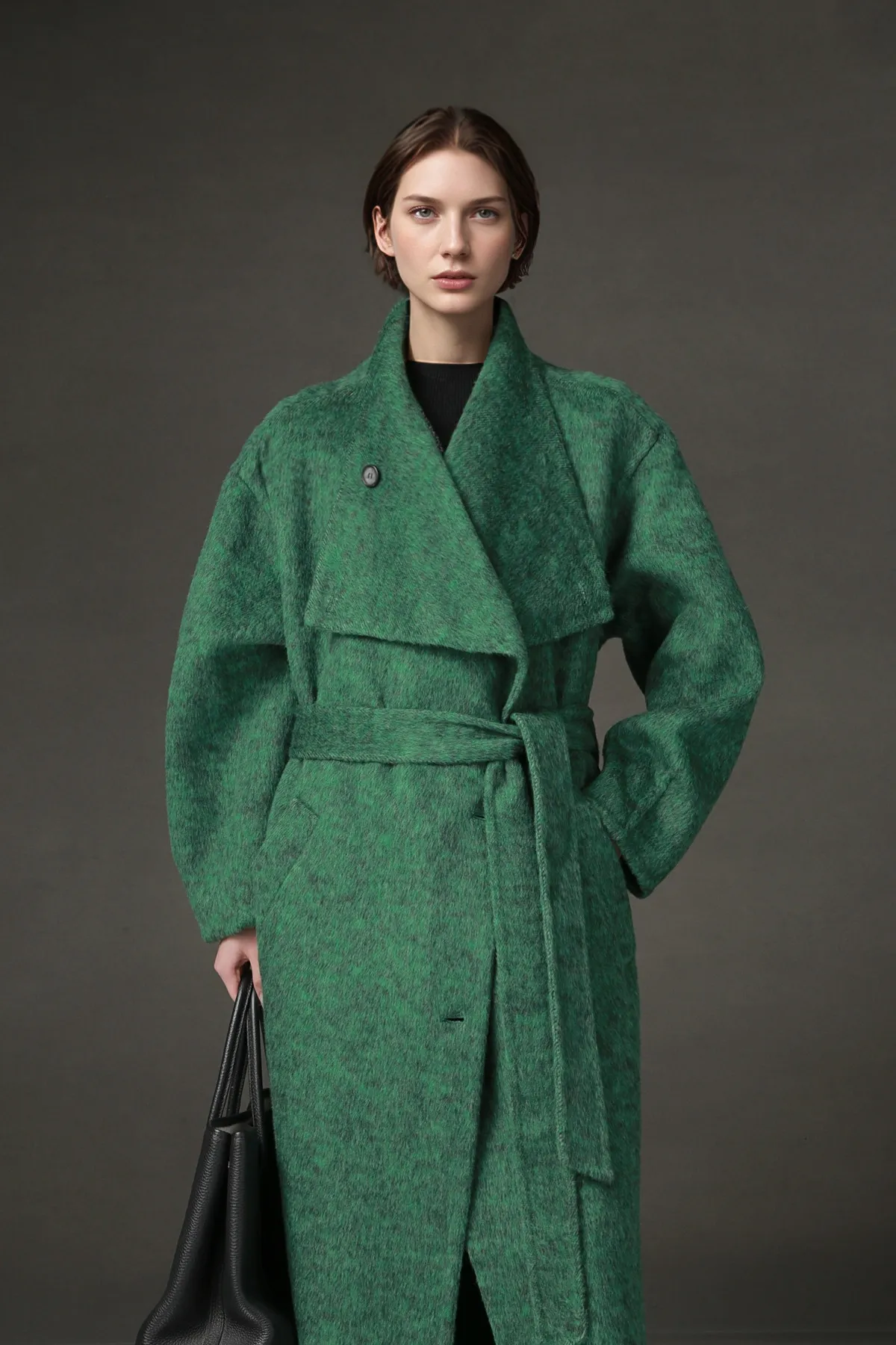 

Allingentle Woolen Long Women Blazer Elegant Long Jacket Warm Coat with Belt for Casual Daily Outfits Customize