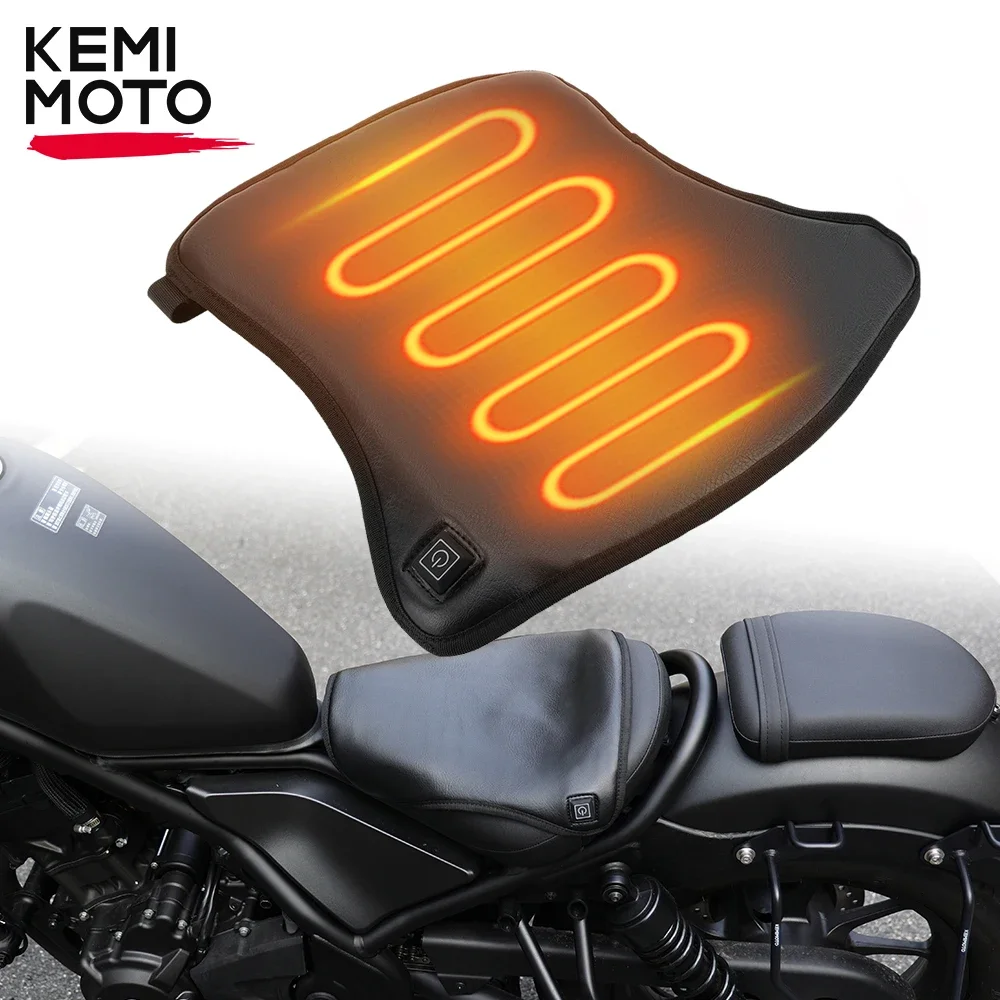 KEMIMOTO 12V Heated Motorcycle Seat Cushion Universal For ATV Raptor 700 For R1200GS F800GS MT07 MT09 Winter Warmer Seat Cover