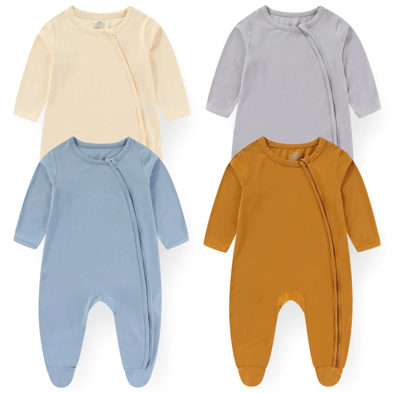 2 Piece Unisex Cotton Baby Boy Clothes Newborn Solid Color Jumpsuits 2-Way Zipper Long Sleeve Baby Girl Clothes Autumn 0-12M