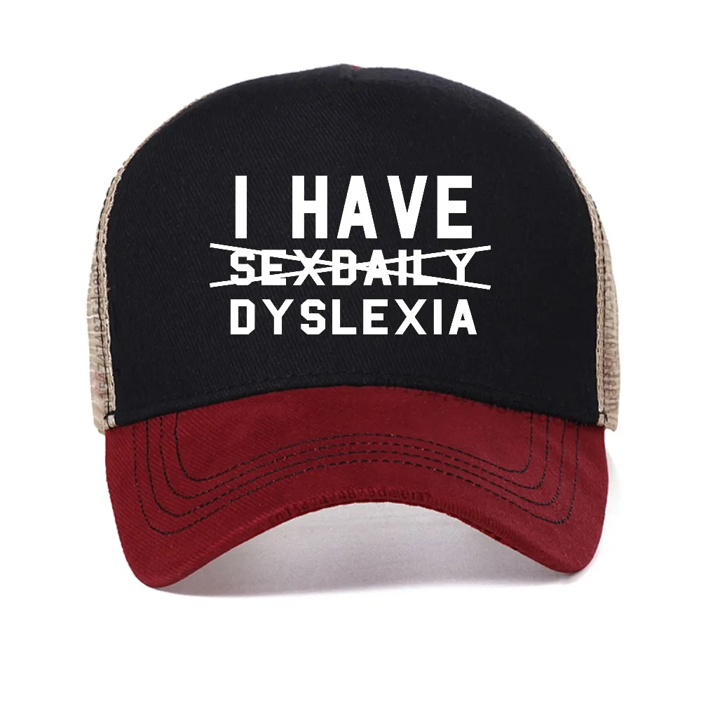 

Fun Dyslexia Awareness mesh baseball cap Humorous Graphic Pun Vintage Women's Streets caps fashion breathable Snapback hats