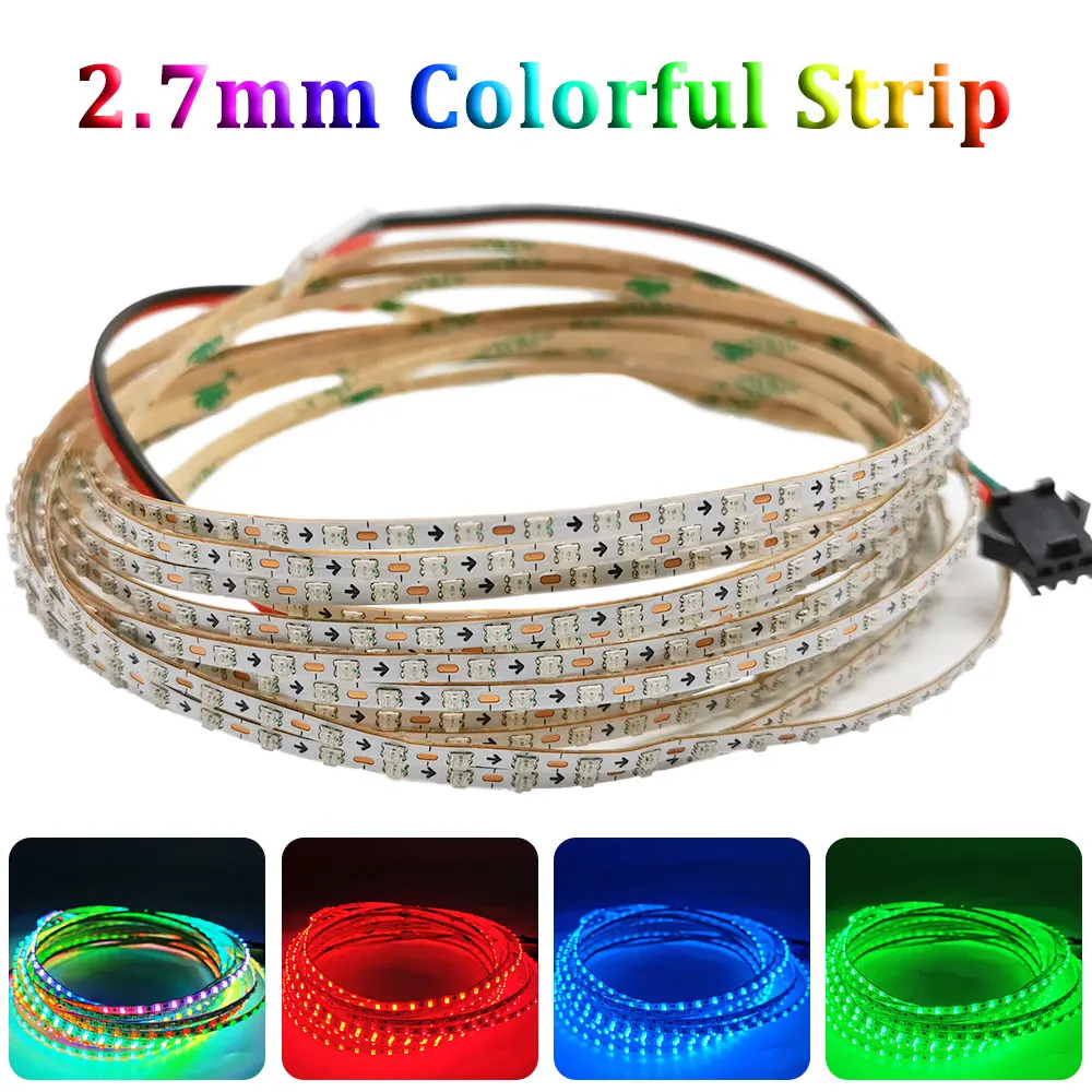 Ultra Narrow 2.7mm WS2812 LED Strip Individually Addressable Smart RGB Colorful Pixel Light 160Leds/M IP30 White PCB DC5V DC12V