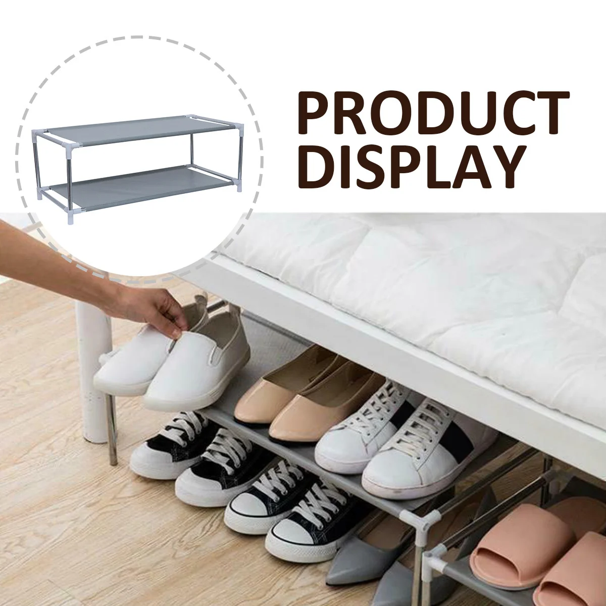 

Double Layer Metal Shoe Rack for Bedroom Under Bed Storage Space Saving Shoes Organizer Home Dormitory Use Slipper Shelf