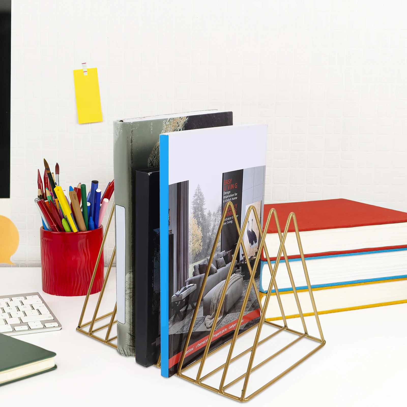 

Large Capacity Iron Bookshelf Storage Rack Golden Desktop Desktop File ganizer ganizer Multi Function Book Holder Sturdy