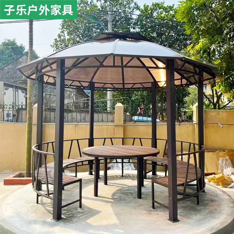 Gazebo Outdoor Courtyard Garden Arrangement Garden Villa Leisure Open Roof Awning Outdoor Hexagonal Round Pavilion