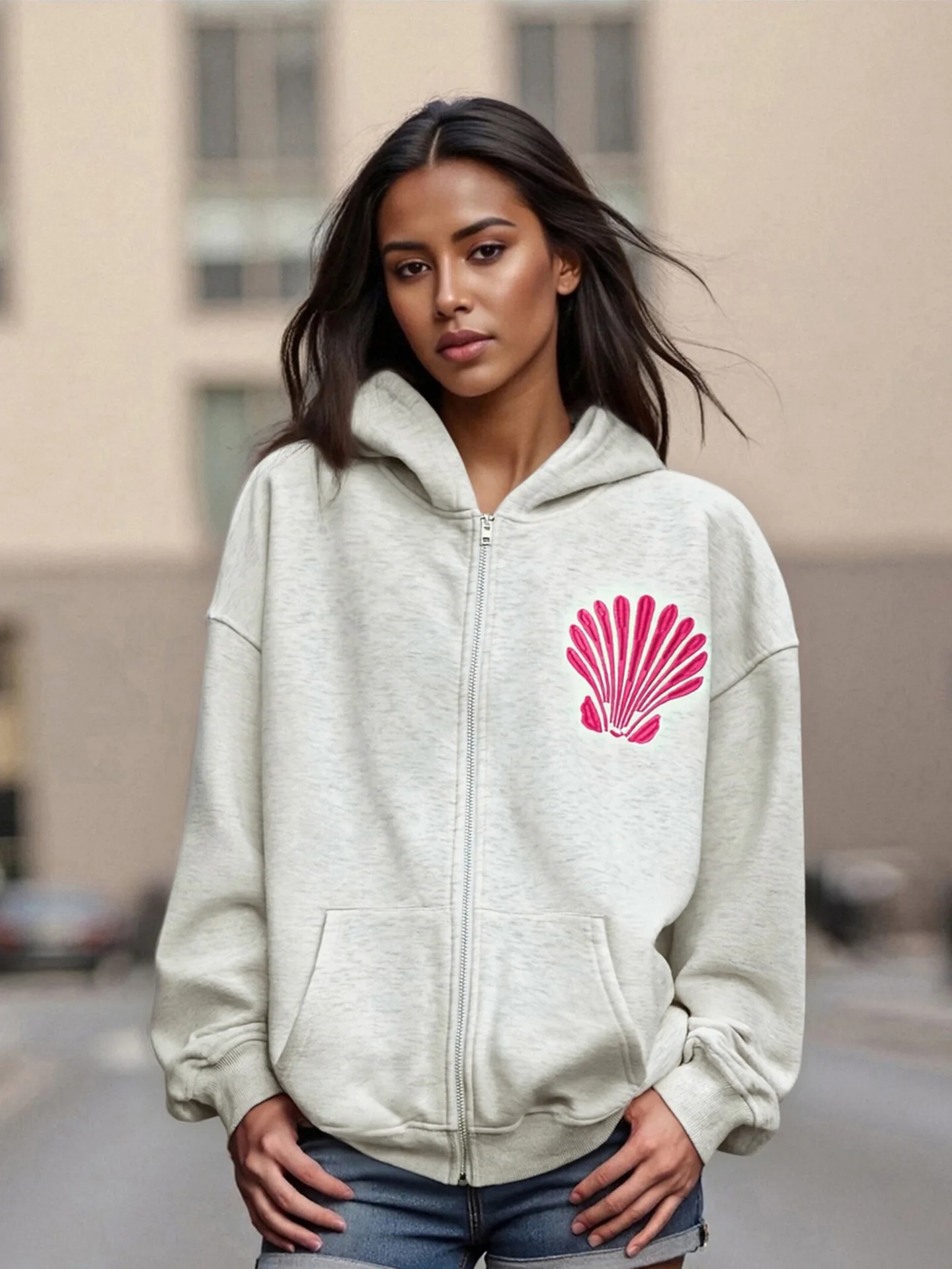 

Ретро американский океанский с вышивкой из чистого хлопка, открытый кардиган с капюшоном, женская свободная верхняя одежда из джета с капюшоном