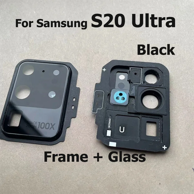 For Samsung Galaxy S20 Ultra Back Rear Camera Glass Lens Cover With Frame Glue Adhesive Holder SM-G988B/DS Replacement