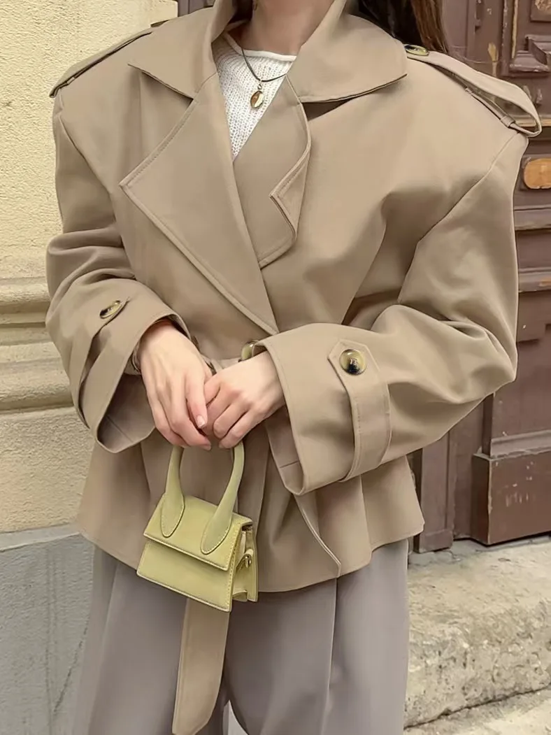 Faionable ort خندق معطف المرأة فضفاضة عادية Sle تخفيف أنبوب مستقيم Sve طويل زر واحد لون نقي سترة واقية