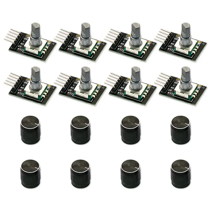 Módulo Codificador rotativo de 360 grados, 8 piezas, KY-040, con tapa de perilla, 15x16,5mm, 5V, Módulo de placa de desarrollo de Interruptor de Sensor de ladrillo para Arduino