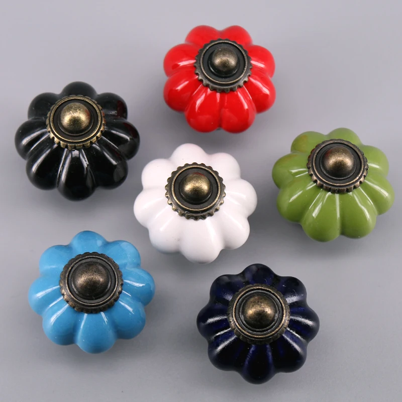 1PC Colorful Ceramic Cabinet Knob, Drawer Pull & Handle Pumpkin Design Porcelain Handle Cupboard Door Knob Kids Furniture Pull