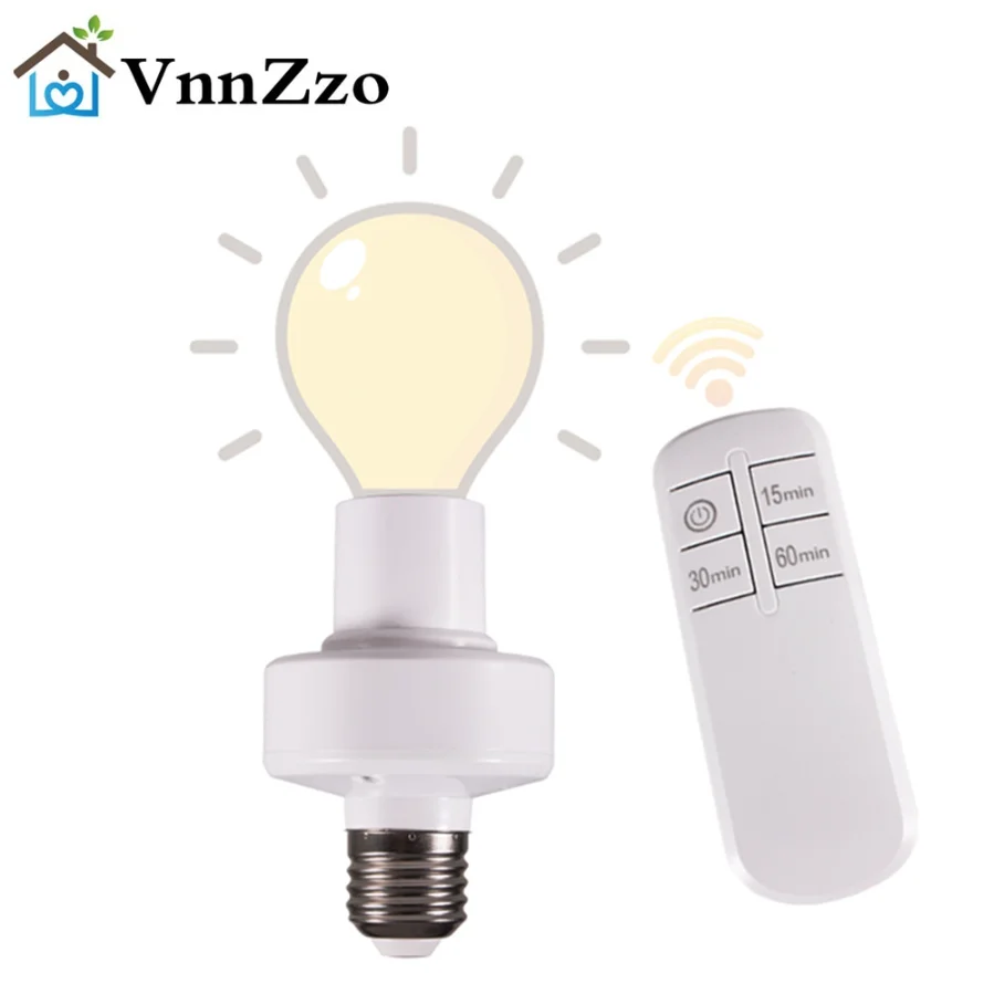 Wireless remote control smart timer switch E27 to E27 lamp holder 220V/110V house multi light switch room bedroom timer switch