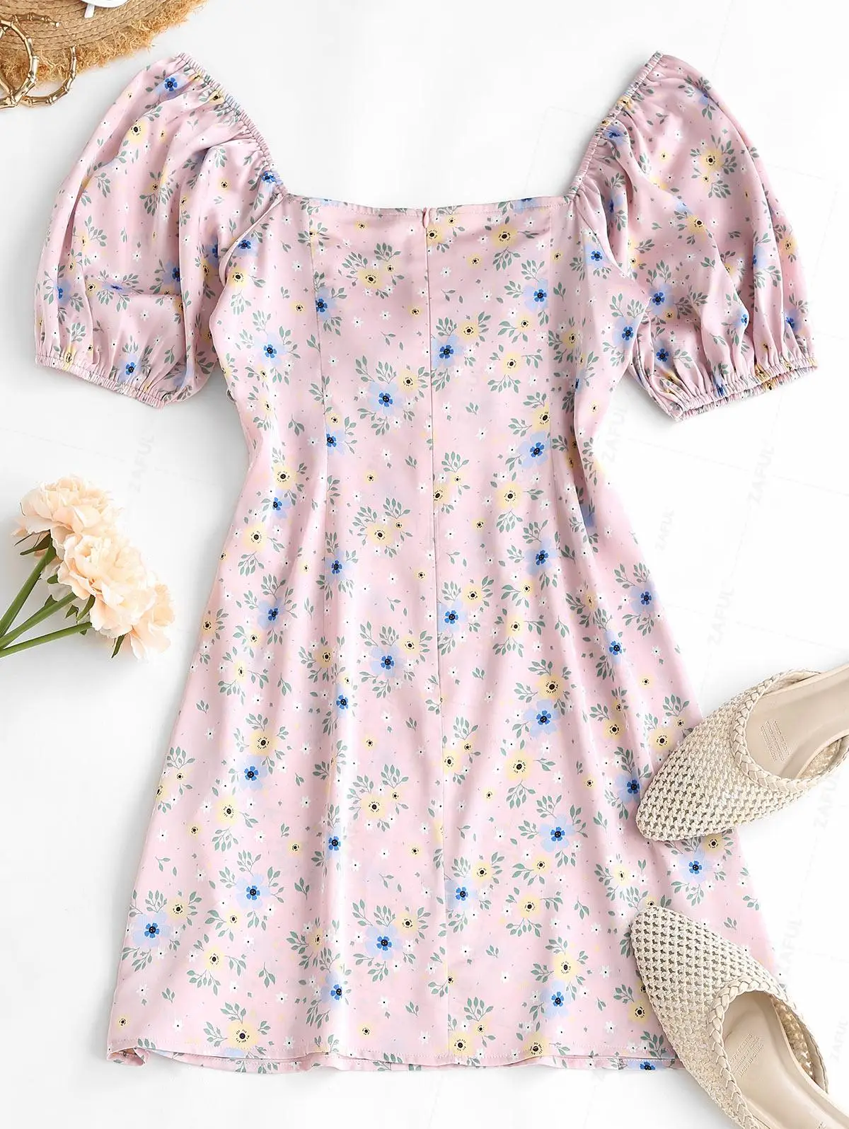 ZAFUL Floral Print Twist Front Dress