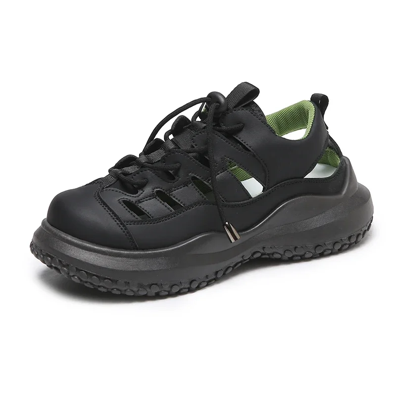 Zapatos de mujer 2025, sandalias con cordones para exteriores para mujer, sandalias informales versátiles con punta redonda, zapatillas de deporte con plataforma hueca para mujer