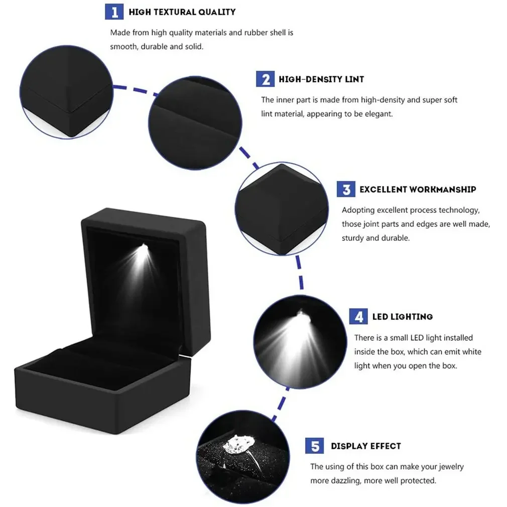 LED Ring Box for Wedding & Engagement Rings, Gift Packaging