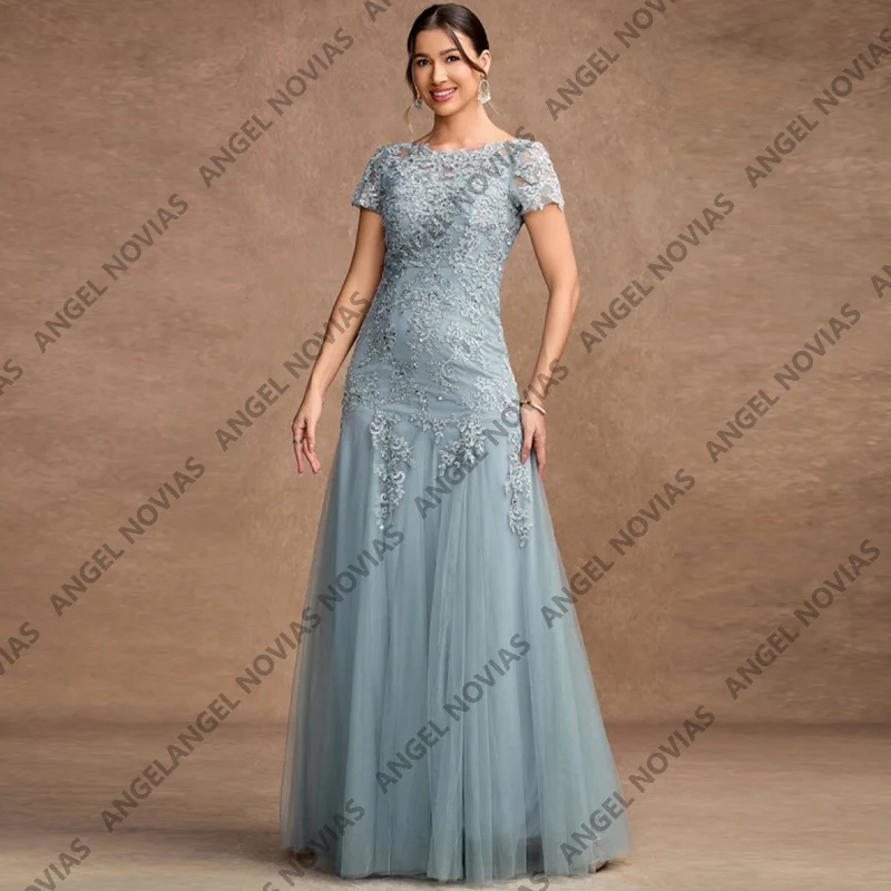 

Short Sleeves Long Plus Size Mother Of the Bride Dresses Dress for Weddings Customized Formal Tulle Vestido Fiesta Boda Invitada