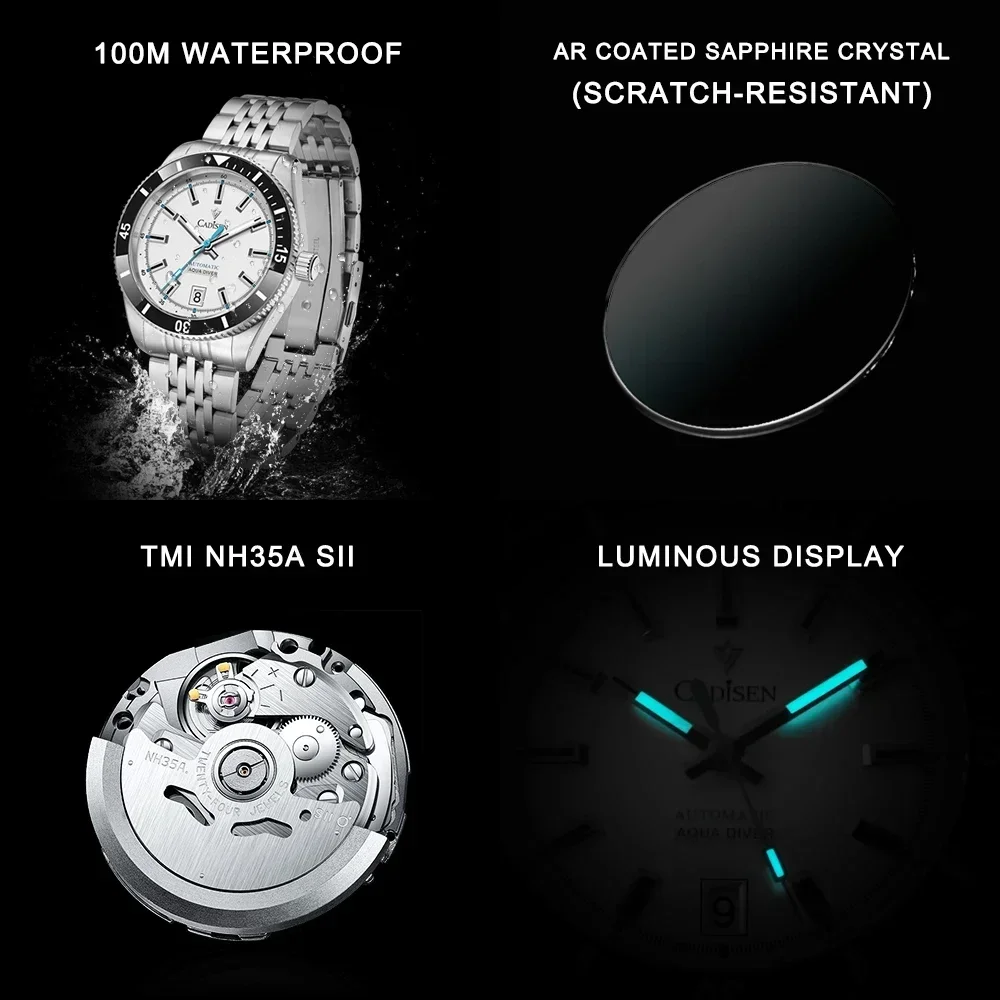 CADISEN New Men\'s Watches Mechanical Wristwatch For Men Automatic Watch Men Japan NH35A Ceramic Bezel 10Bar Waterproof Clock