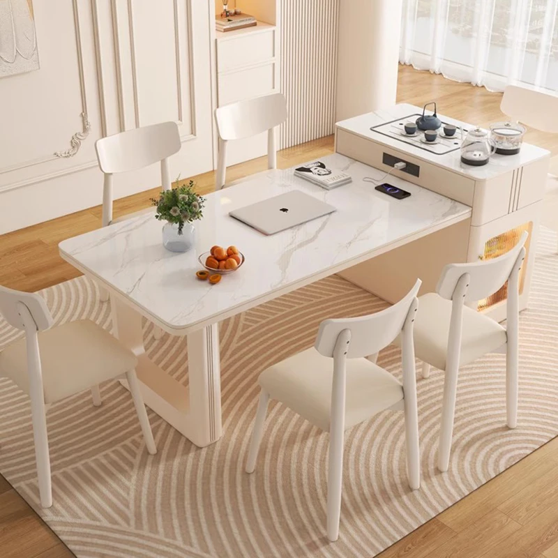 

​​Nordic Cream Quartz Kitchen Island Extendable Dining Tea Table Multifunctional Compact Luxury Dining Room Furniture FYDT​​