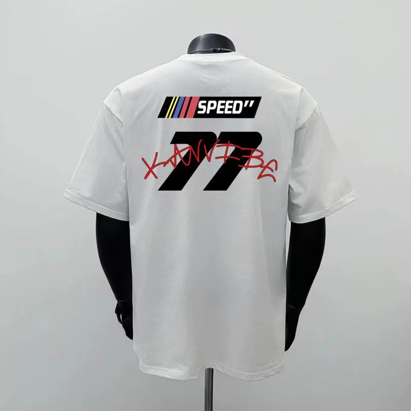 

T-shirt made of pure cotton, American high street fashion brand, letter short sleevewomen's loose and versatile top for couples