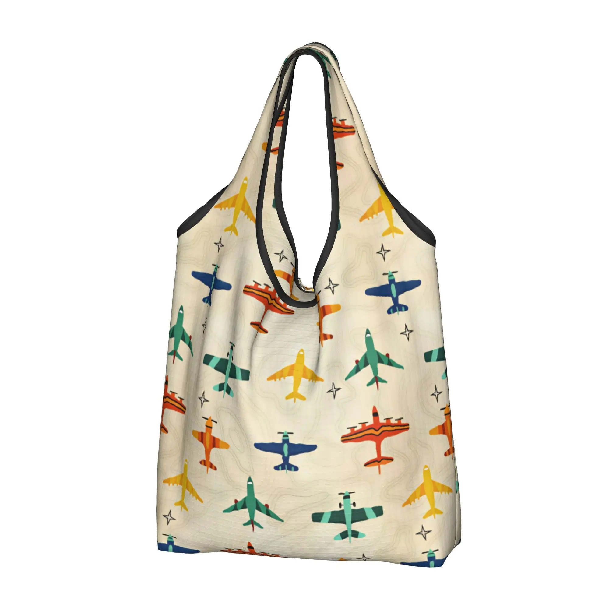 Custom Aviation Topographic Map Lines Compass Stars Shopping Bags Women Portable Big Capacity Groceries  Shopper Tote Bags