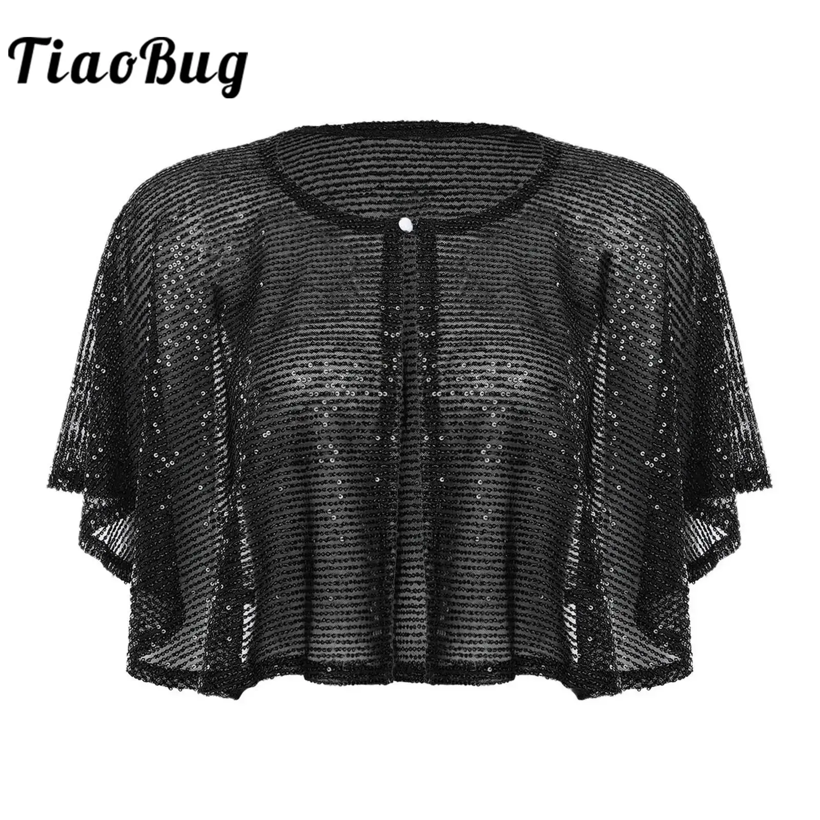 Women Elegant Wrap Sleeveless Shawl Glittery Sequin Shawls Shrugs Bolero for Wedding Cocktail Party Banquet Costume Accessory