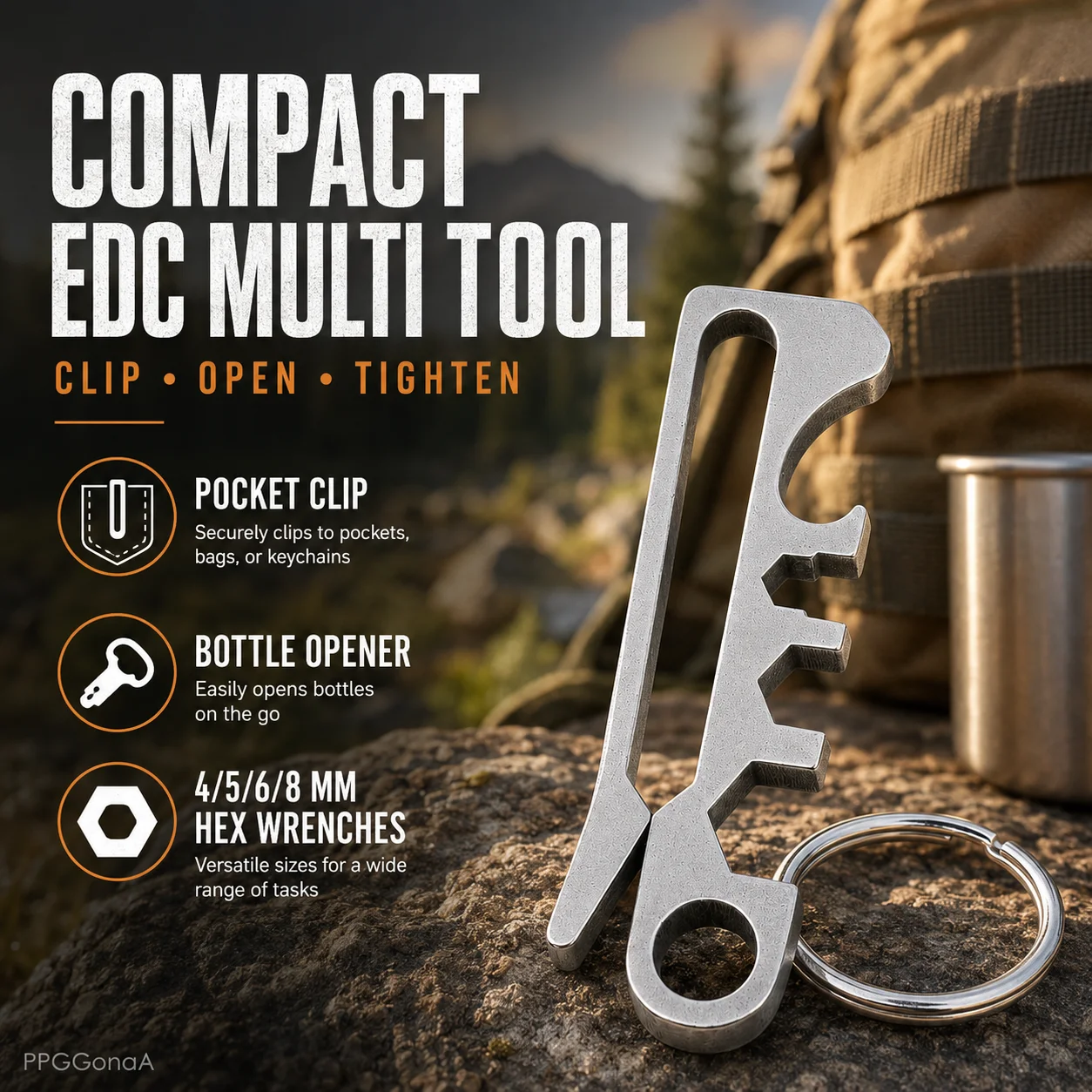 EDC Multi Tool Keychain Clip 420 Stainless Steel Bottle Opener Hex Wrench Pocket Money Clip Outdoor Camping Key Ring
