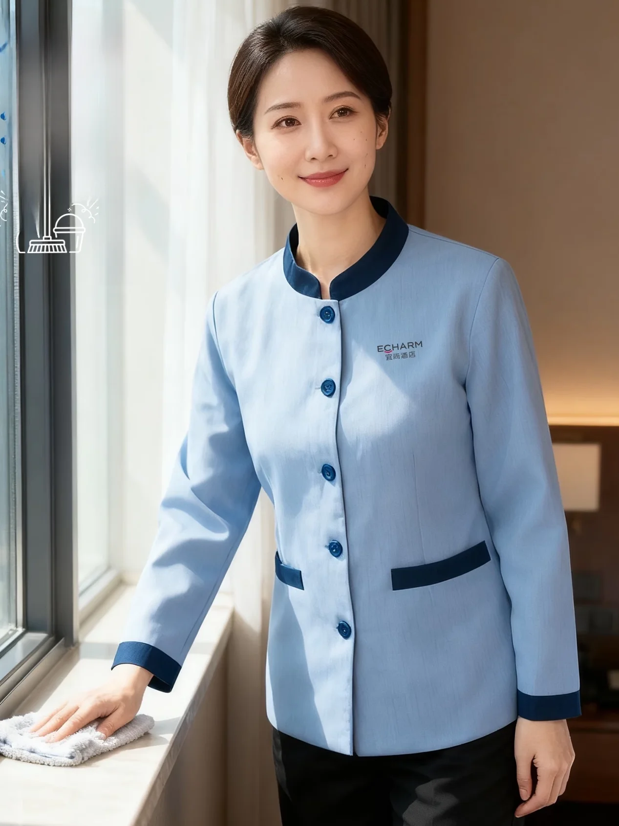 

Высококачественный комплект униформы с длинными рукавами для женщин: для уборки дома, обслуживания гостиниц, уборки больниц, рабочая одежда