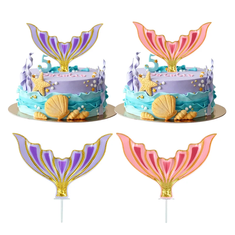 1pc Acrylic Happy Birthday Cake Insert Card Marine Mermaid Starfish Letter Cake Toppers Birthday Party Bake Decoration Supplies