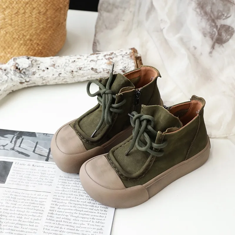 

Birkuir/женские ботильоны на платформе в стиле ретро, короткие ботинки на молнии со шнуровкой, вулканизированная обувь на толстом каблуке 4 см, повседневные ботинки из натуральной кожи