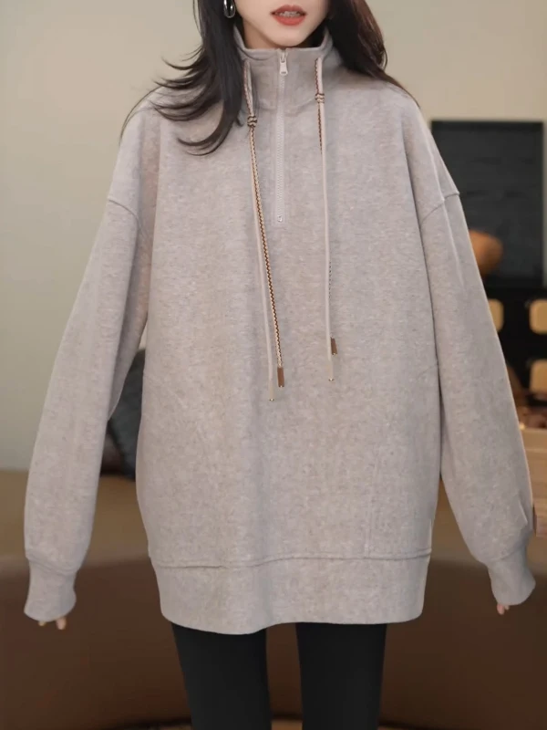 

Женская толстовка с капюшоном на молнии, с длинными рукавами, высоким воротником, свободного кроя, средней длины, весенняя новинка, большие размеры, удобный топ