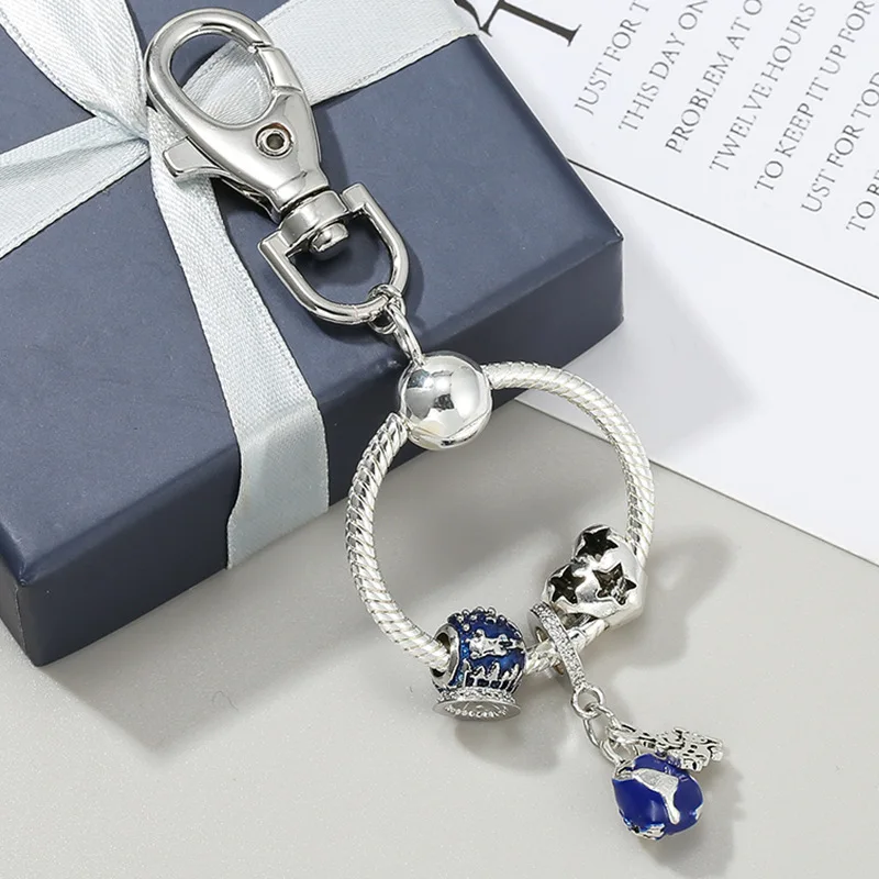 Fashion Hang-up Ring Beaded Keychain Hollowing Out Star Bead String Automobile Accessories For Pandora Fine Jewelry Gifts