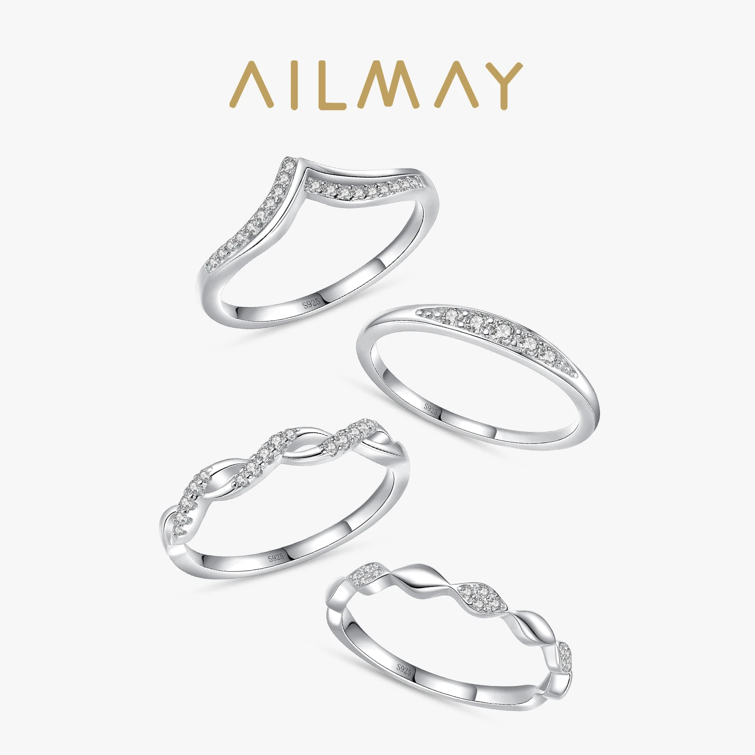 Ailmay Authentic 925 Sterling Silver Simple Classic Geometric Stackable Ring Fine Female Fashion Jewelry 2021 New Style Bague