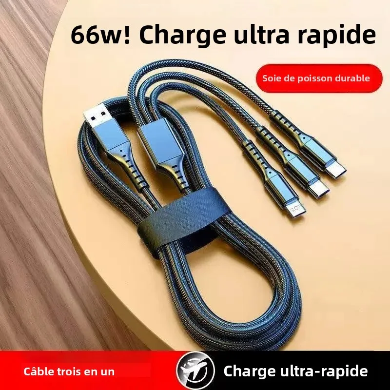 Câble de charge rapide 3 en 1, chargeur universel multi-ports, cordon en nylon tressé, type C, micro IOS, câble de charge rapide pour tous les téléphones