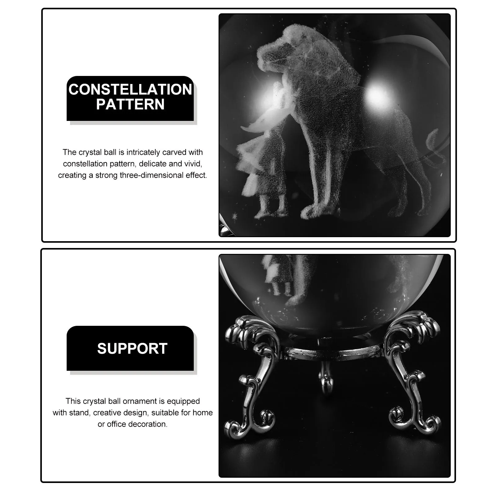 

1Set Clear Crystal Ball Intricately Carved Decorative Ornament Home Desk Table Top Safe Gift Decoration