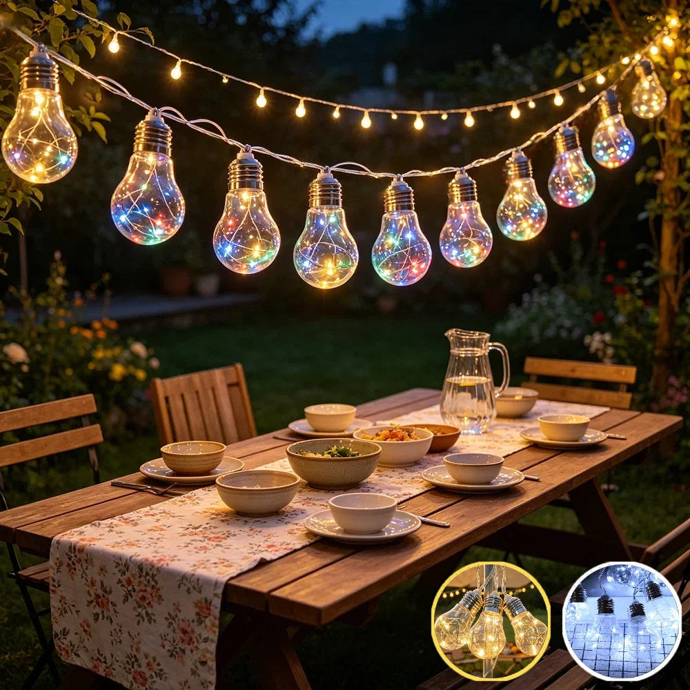 

10 Transparent Light Bulb Solar Light String, Multiple Lighting Modes, Outdoor Courtyard Garden, Wedding Party, Festival Decor