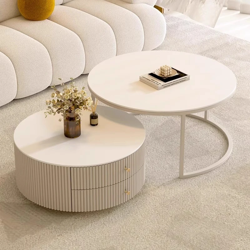 

Rock slab coffee table living room household simple modern small apartment cream wind light round coffee table table combination