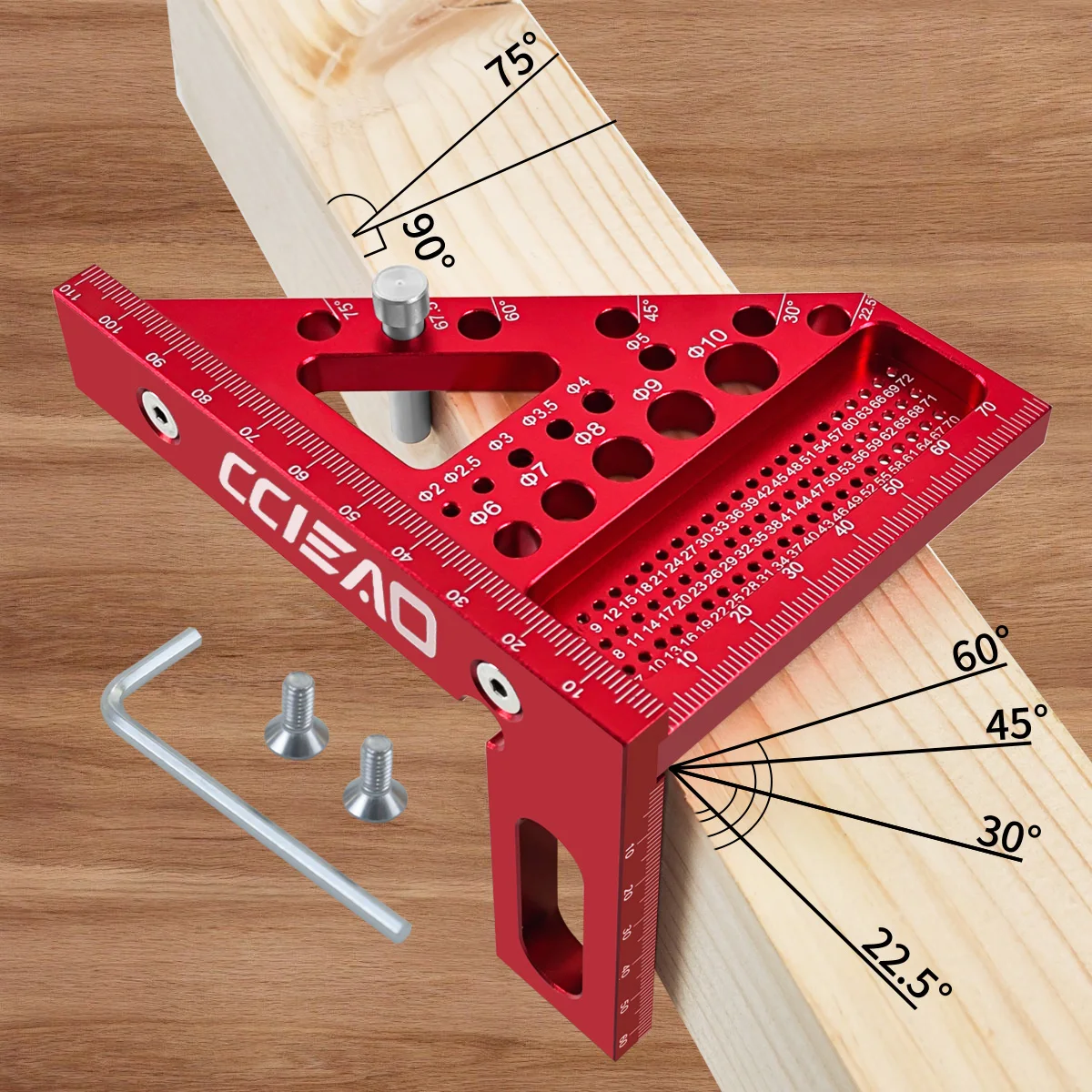 Imperial 3D Multi-Angle Measuring Ruler, 45/90 Degree Aluminum Alloy Woodworking Square Protractor for Engineer Carpenter