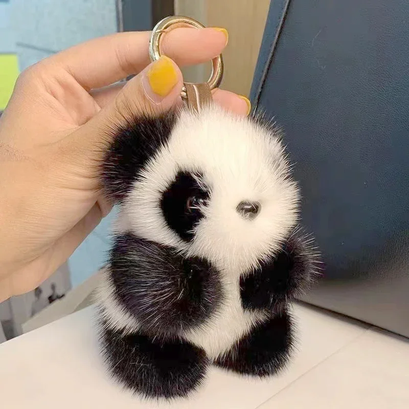 Small Panda Plush Doll Keychains for Women Girls Cute Imitation Mink Fur Panda Key Chains Rings Keyring Holder Charm Bag Gifts