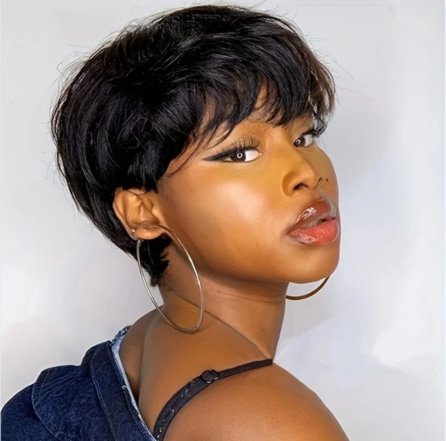 Korte Pixie Cut Pruiken Met Pony Rechte Menselijk Haar Pruiken Voor Vrouwen Machine Gemaakt Korte Rechte Menselijk Haar Pruiken