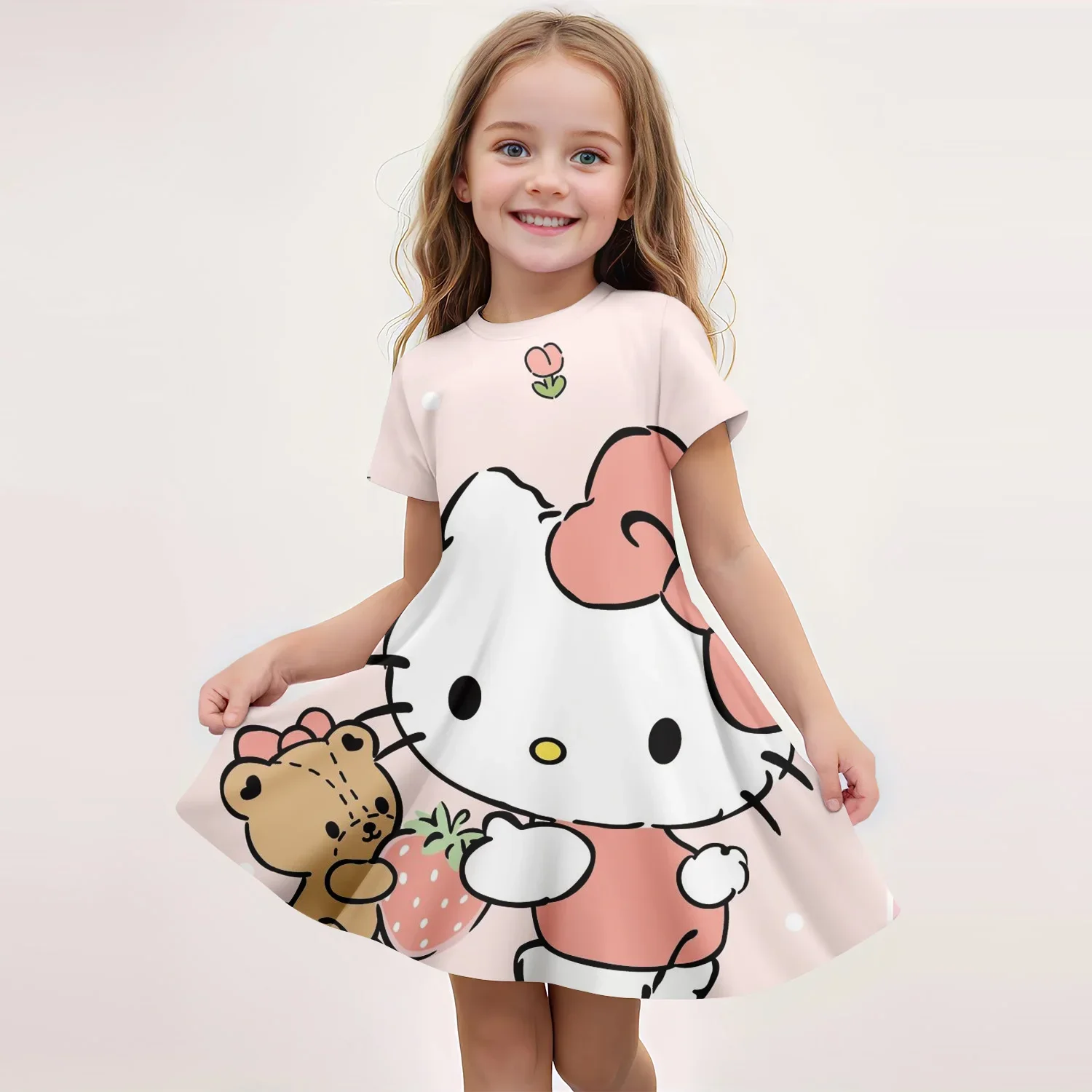 

Miniso милое платье с короткими рукавами для девочек с 3D принтом «Hello Kitty», детская летняя крутая одежда, мягкая юбка, детская ночная рубашка, подарок для кемпинга