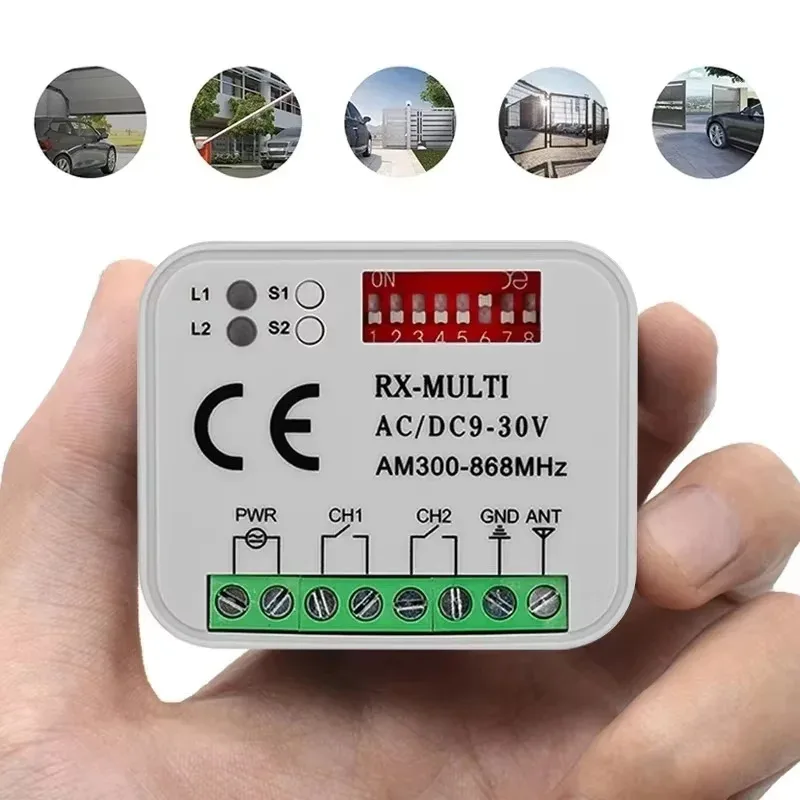 KEBIDU RX-MULTI 300MHz to 868MHz Receiver Controller AC/DC 9V-30V 2CH 433MHz Garage Door Opener  Remote Control Receiver Switch
