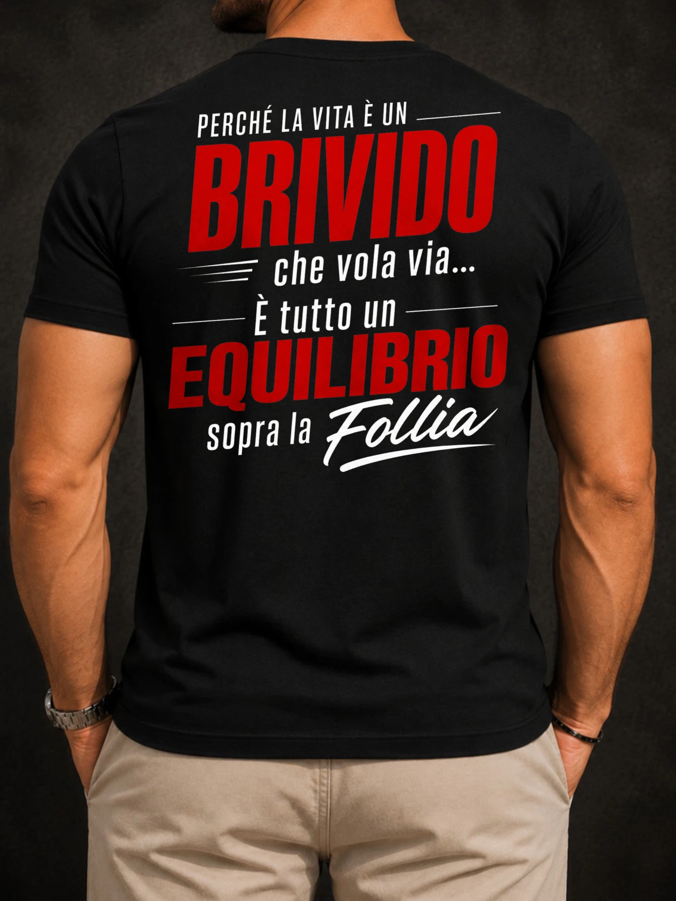 Perche la vita e un brivido equilibrio sopra la follia clean red  typography bold graphic mes   Unisex All T-Shirt