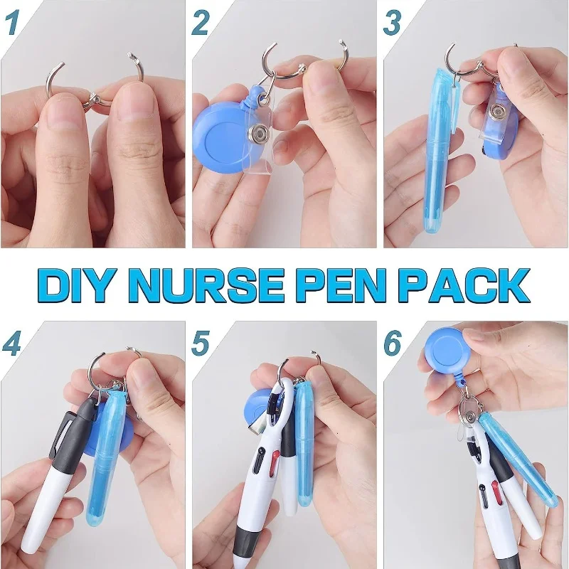 Retractable Nurse Pen Holders Set Badge Reel Pen Include Nursing Keychain Clip Retractable Badge Reel Clips Holders for Lanyard