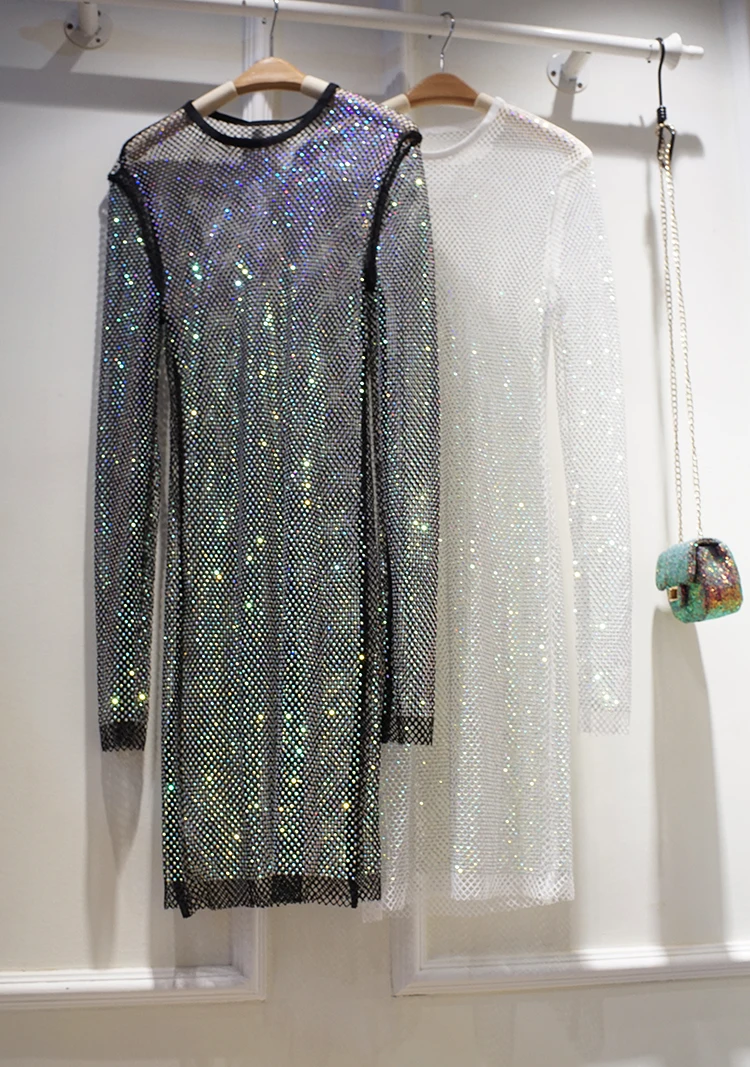 Inig Diamond – robe de soirée mi-longue pour femmes, transparente, ajourée, polyvalente, tendance, T-shirt en diamant, pour les déplacements